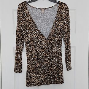 Banana Republic Animal Print V-Neck - Long Sleeve Cheetah Top - Size M